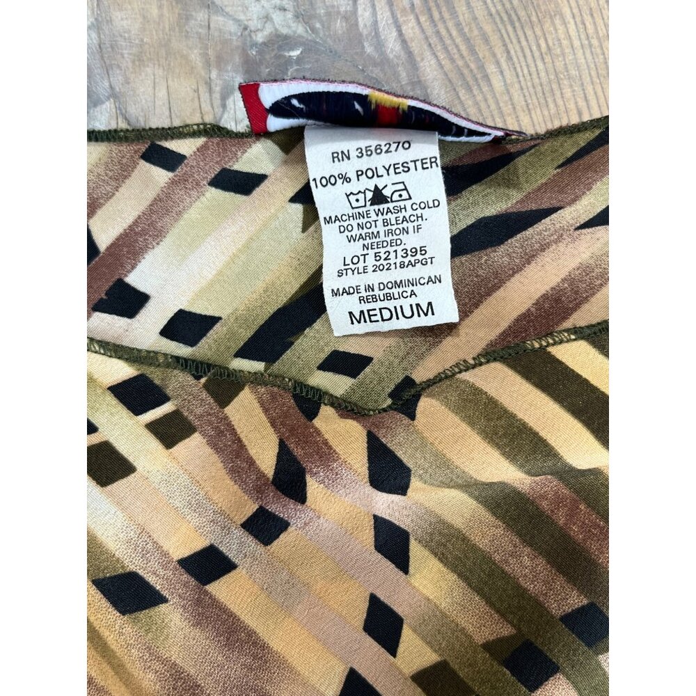 Y2K Zoey Beth Asymmetrical Hem Blouse Womens M Brown Geometric Print - Picture 5 of 7